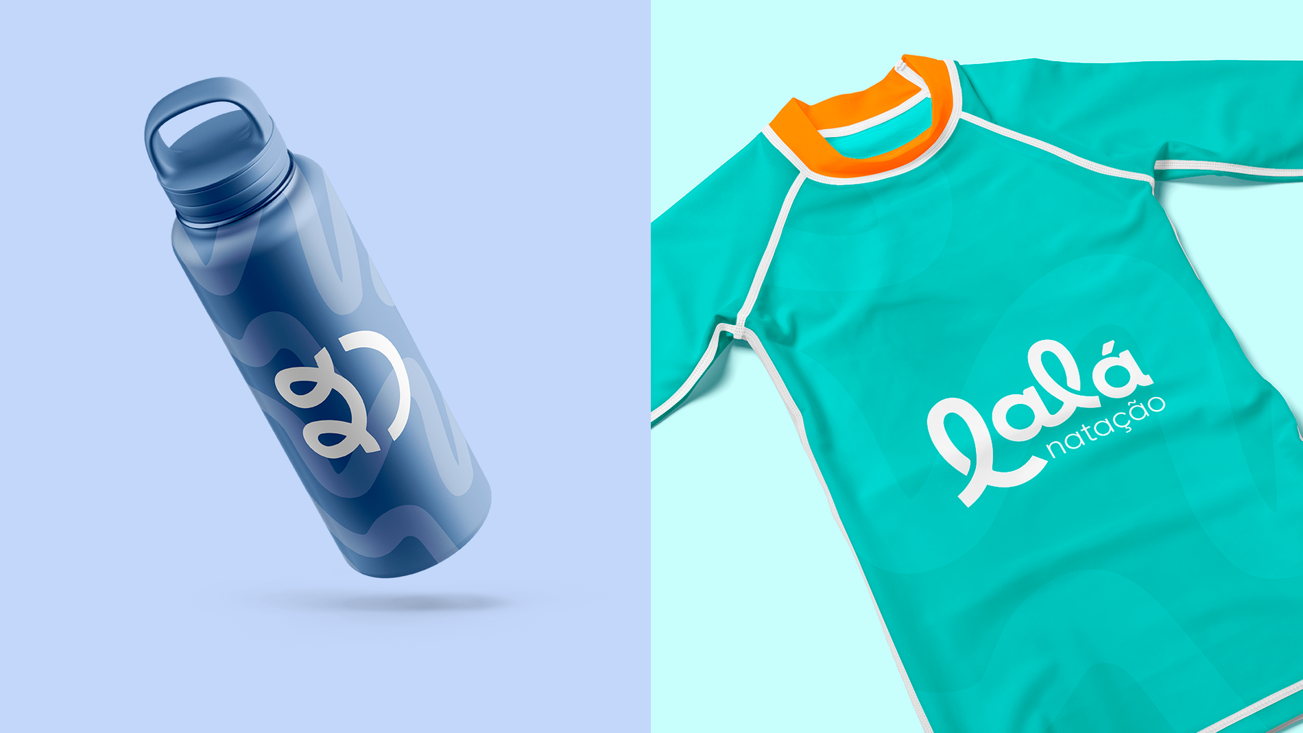 Aplicações em garrafa e camiseta Lalá Natação