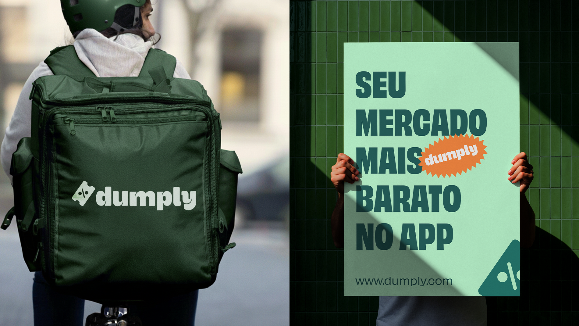 Aplicações Dumply em anúncio e mochila