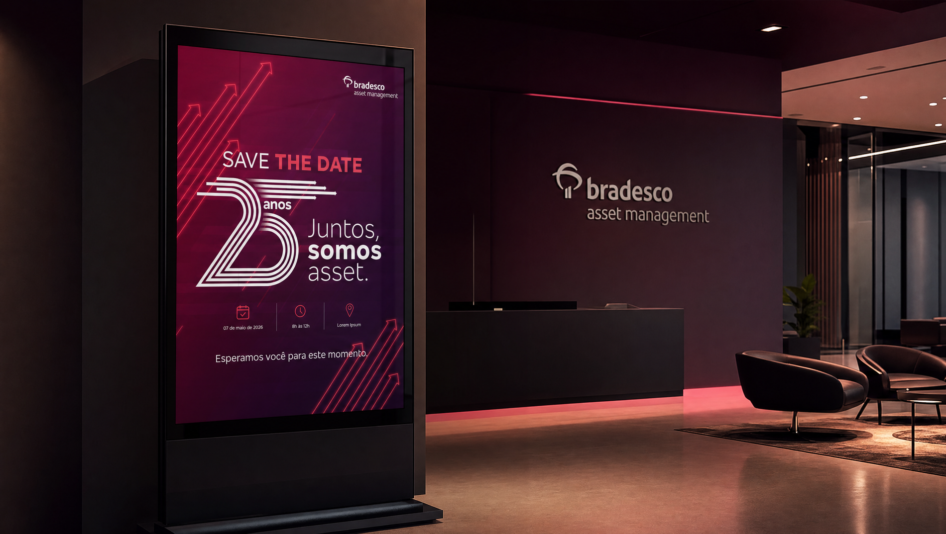 Aplicações físicas do Bradesco Asset em ambiente corporativo