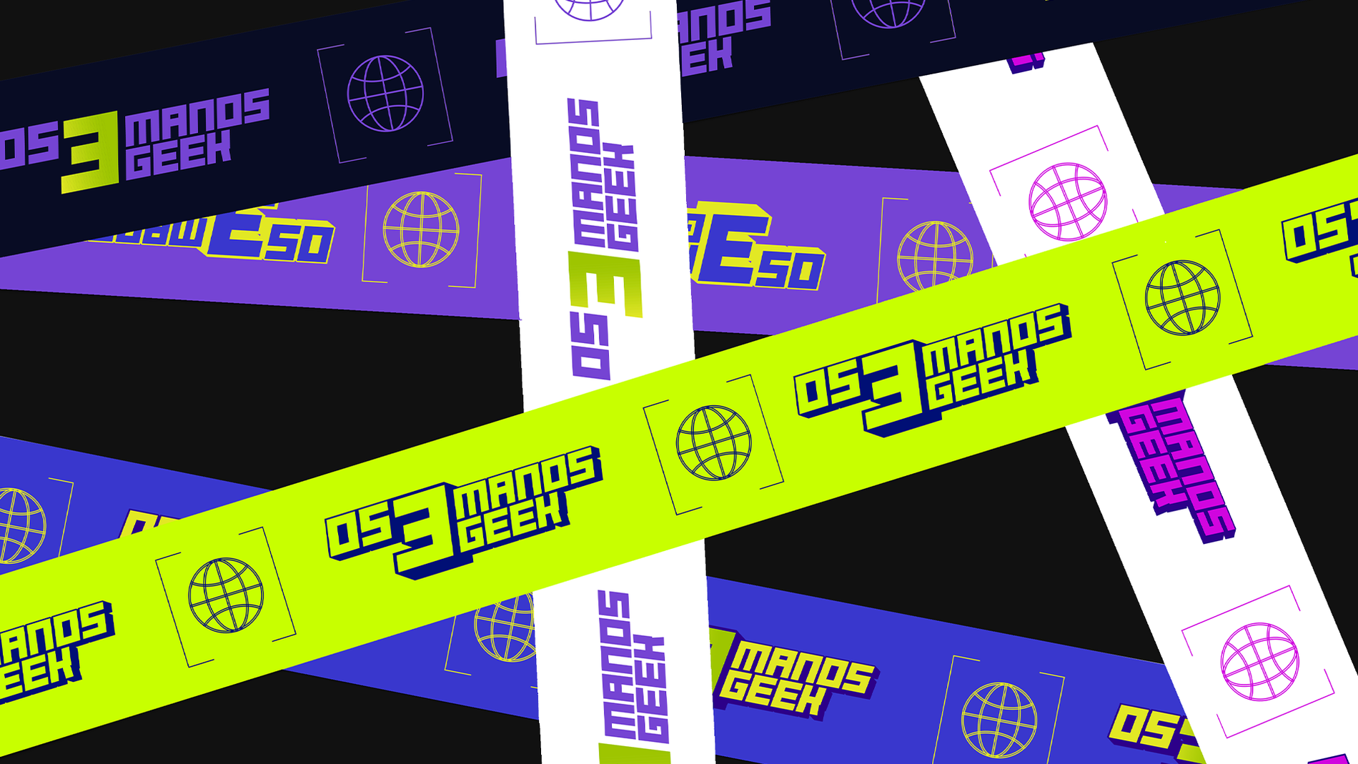 Identidade visual Os 3 Manos Geek em aplicações gráficas