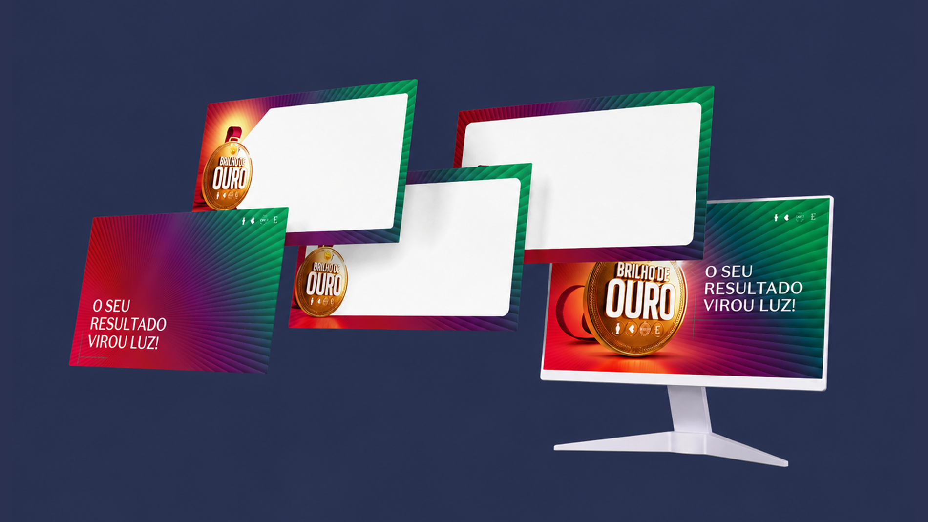 Aplicações digitais e telas da campanha Brilho de Ouro O Boticário