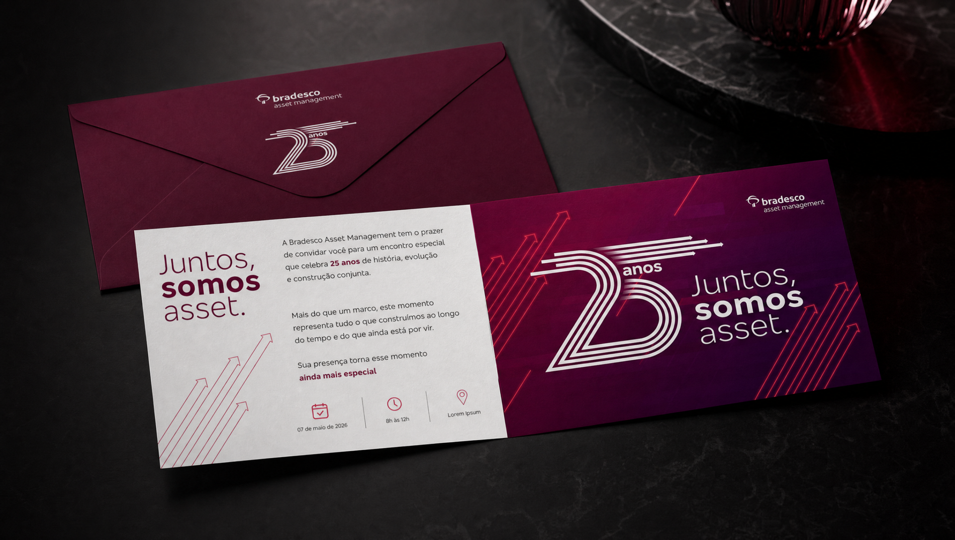 Mockup premium do convite Bradesco Asset 25 anos