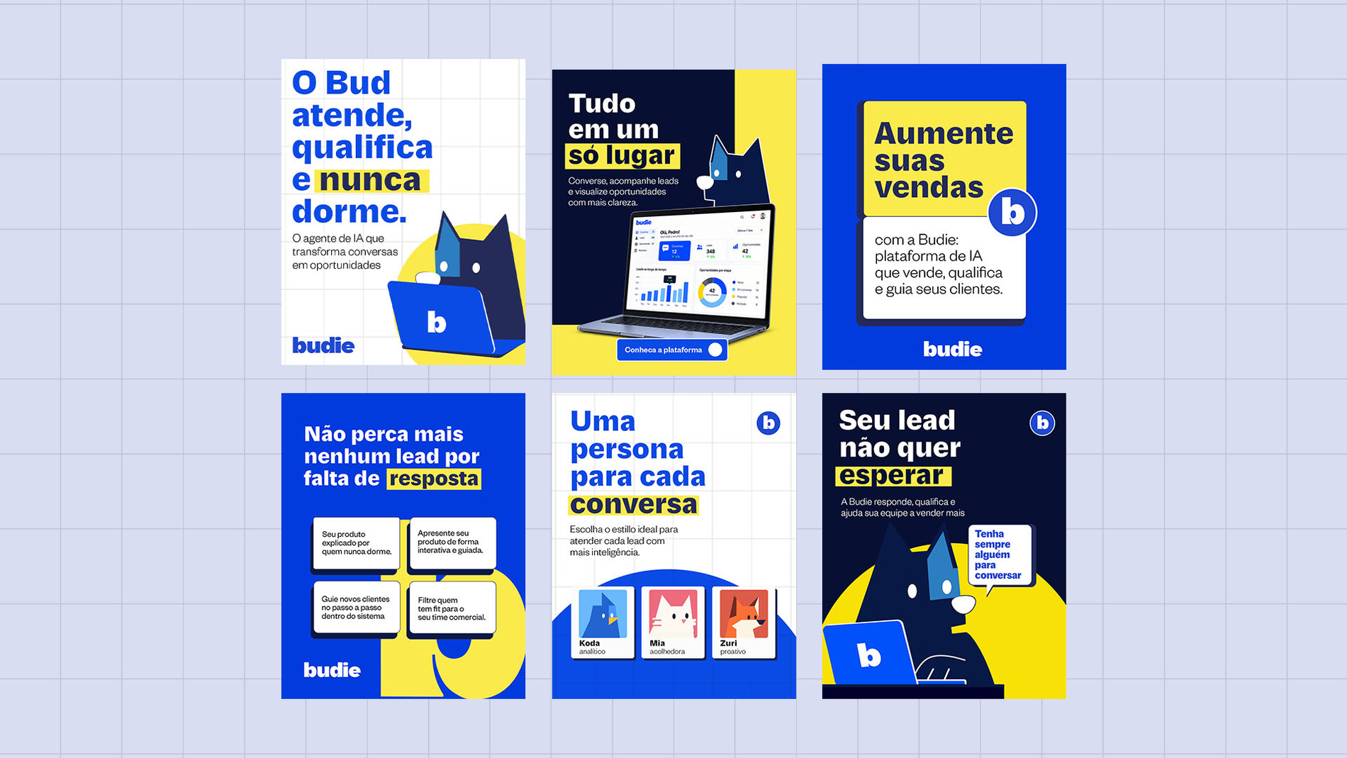 Aplicação 9 da identidade visual budie